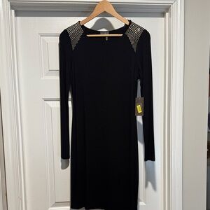 Vince Camuto Black Long Sleeve Dress with Studded Shoulders